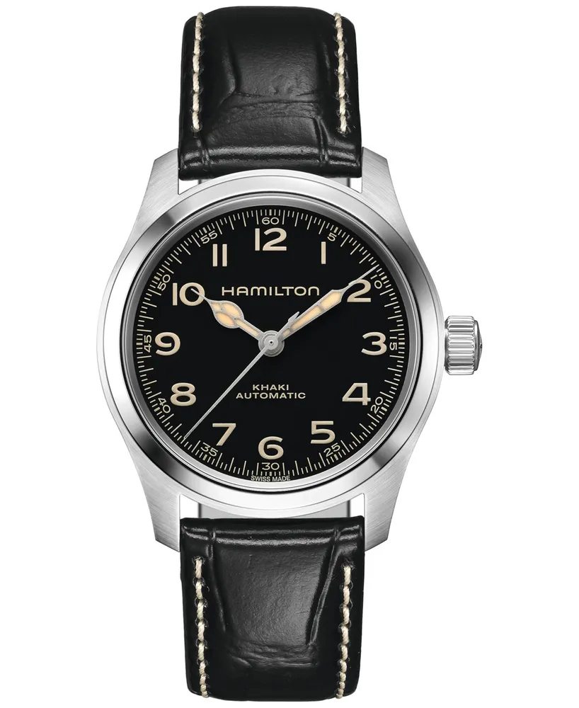 Hamilton Men's Swiss Automatic Khaki Field Murph Black Leather Strap Watch 38mm