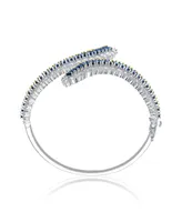 Genevive Sterling Silver Rhodium Plated with Blue Cubic Zirconia Bangle Bracelet