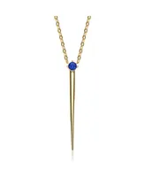 Genevive 14k Yellow Gold Plated with Green Cubic Zirconia Solitaire Spike Pendant Y-Necklace Sterling Silver