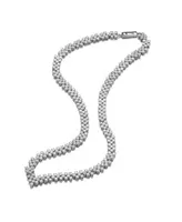 Genevive Radiant Three-Row Sterling Silver Necklace with Clear Princess Cubic Zirconia and Rhodium Plating