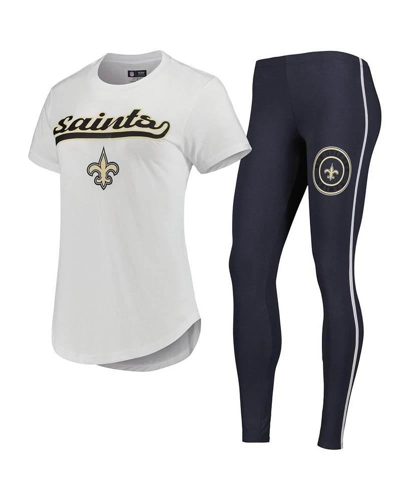 Women's Concepts Sport White, Charcoal New Orleans Saints Sonata T-shirt and Leggings Sleep Set