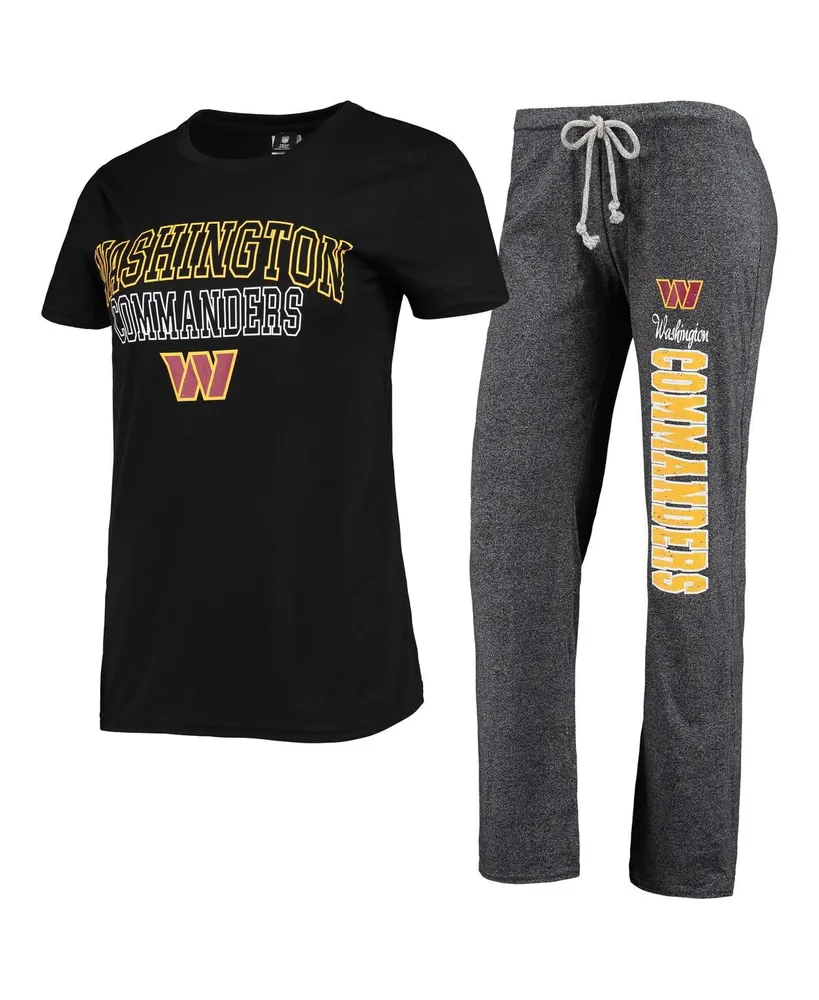 Women's Concepts Sport Black, Heathered Charcoal Washington Commanders Quest T-shirt and Pants Sleep Set