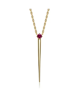 Genevive 14k Yellow Gold Plated with Green Cubic Zirconia Solitaire Spike Pendant Y-Necklace in Sterling Silver