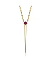 Genevive 14k Yellow Gold Plated with Green Cubic Zirconia Solitaire Spike Pendant Y-Necklace in Sterling Silver