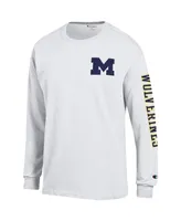 Men's Champion White Michigan Wolverines Team Stack Long Sleeve T-shirt