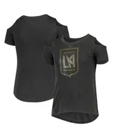 Big Girls 5th & Ocean by New Era Black Lafc Cold Shoulder T-shirt