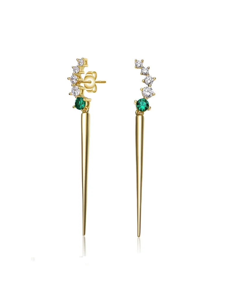 Elegant Waterfall Spike Dangle Earrings in 14k Yellow Gold Plating with Green & Cubic Zirconia