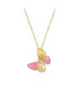 Genevive Kids 14k Gold Plated with Enamel & Cubic Zirconia Butterfly Pendant Necklace in Sterling Silver