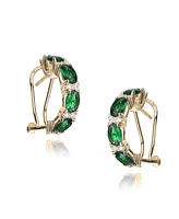 Genevive 14K Gold Plated with Green & Cubic Zirconia Half Hoop Earrings in Sterling Silver