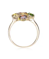 Genevive Sterling Silver with 14K Gold Plated Multi Colored Oval and Round Cubic Zirconia Pave Ring 