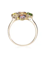 Genevive Sterling Silver with 14K Gold Plated Multi Colored Oval and Round Cubic Zirconia Pave Ring - Multi