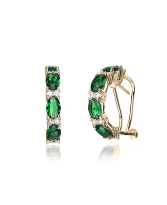 Genevive 14K Gold Plated with Emerald & Cubic Zirconia Half Hoop Earrings in Sterling Silver