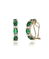 Genevive 14K Gold Plated with Emerald & Cubic Zirconia Half Hoop Earrings Sterling Silver