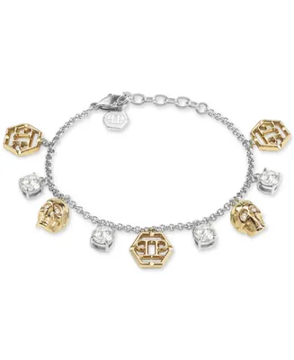 Philipp Plein Two-Tone Stainless Steel Crystal, 3D $kull & Hexagon Logo Charm Bracelet