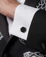 Philipp Plein Stainless Steel Logo Black Hexagon Cuff Links