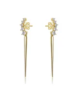 Genevive Elegant Waterfall Spike Dangle Earrings 14k Yellow Gold Plating with Emerald & Cubic Zirconia