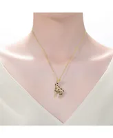 Genevive 14K Gold Plated with Champagne and Black Cubic Zirconia Iced Out Giraffe Pendant in Sterling Silver