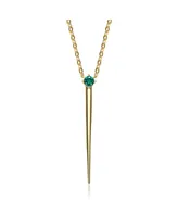 Genevive 14k Yellow Gold Plated with Emerald Cubic Zirconia Solitaire Spike Pendant Y-Necklace Sterling Silver