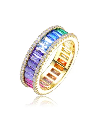 Genevive Sterling Silver with Gold Plating Cubic Zirconia Band Ring - Multi