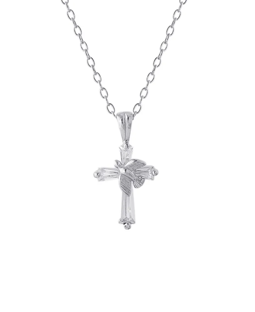 Gold Holy Spirit Dove Cross Diamond Pendant Necklace