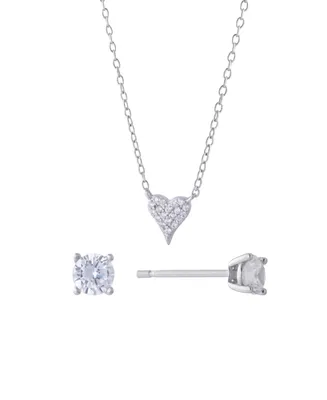 Gianni Bernini 2-Piece Cubic Zirconia Pave Heart Stud Necklace Set (1.09 ct. t.w.) in Sterling Silver