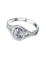 Genevive Sterling Silver Mounted Cubic Zirconia Solitaire with Halo Ring