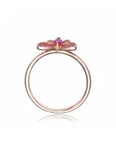 Genevive Sterling Silver with Rose Gold Plated Ruby Cubic Zirconia Small Butterfly Ring