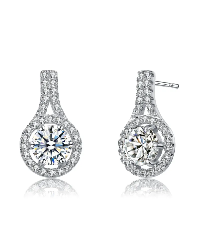 Rachel Glauber Rhodium Plated Clear Round Cubic Zirconia Drop Earrings