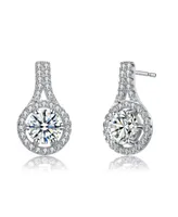 Rachel Glauber Rhodium Plated Clear Round Cubic Zirconia Drop Earrings