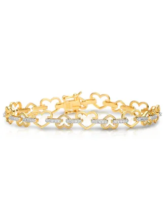 Genevive Gleaming Gold-Plated Heart Bracelet with Cubic Zirconia