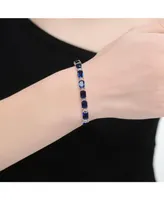 Genevive Sterling Silver Blue Cubic Zirconia Tennis Bracelet