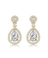 Genevive Sterling Silver with 14K Gold Plated Clear Round Cubic Zirconia Pear Drop Earrings