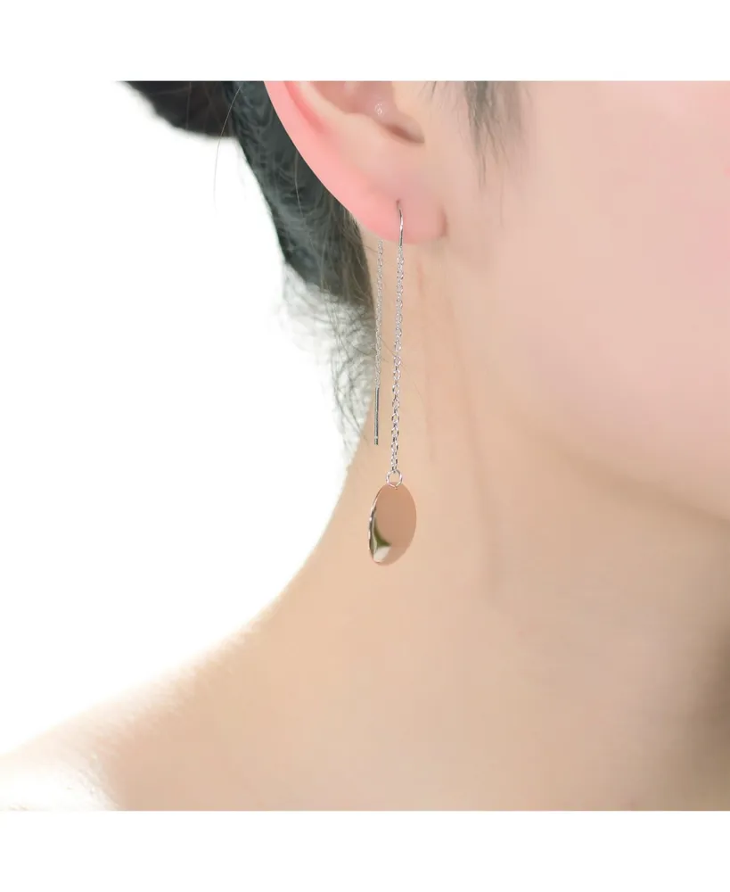 Genevive Classy Sterling Silver with Round Rose Gold Plated Metals Dangling Earrings.