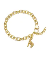 Genevive 14k Yellow Gold Plated with Fancy Cubic Zirconia Giraffe Dangle Charm Bracelet in Sterling Silver