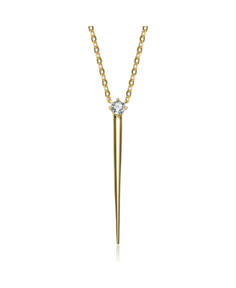 Genevive 14k Yellow Gold Plated with Emerald Cubic Zirconia Solitaire Spike Pendant Y-Necklace Sterling Silver