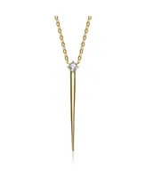 Genevive 14k Yellow Gold Plated with Emerald Cubic Zirconia Solitaire Spike Pendant Y-Necklace Sterling Silver