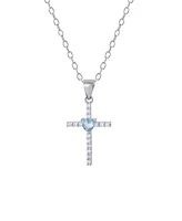 Gianni Bernini Cubic Zirconia and Heart Glass Cross Pendant Necklace (0.70 ct. t.w.) Sterling Silver