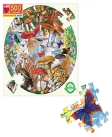 Eeboo Piece and Love Mushrooms and Butterflies Round Circle Jigsaw Puzzle Set, 500 Pieces