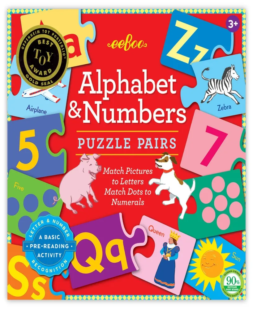 Eeboo Alphabet Numbers 72-Piece Puzzle Pairs Set