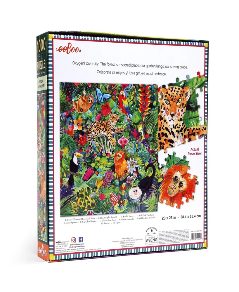 Eeboo Piece and Love Amazon Rainforest 1000 Piece Square Adult Jigsaw Puzzle Set