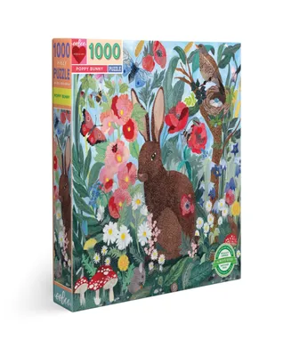 Eeboo Piece and Love Poppy Bunny Square Adult Jigsaw Puzzle Set, 1000 Piece