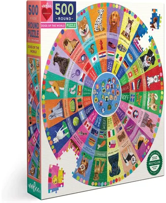 Eeboo Piece and Love Dogs of the World Round Family Jigsaw Puzzle, 500 Piece