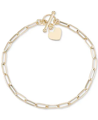 Heart Tag Paperclip Link Toggle Bracelet in 10k Gold