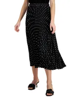 Anne Klein Dot-Print Chiffon Pull-On Pleated Skirt