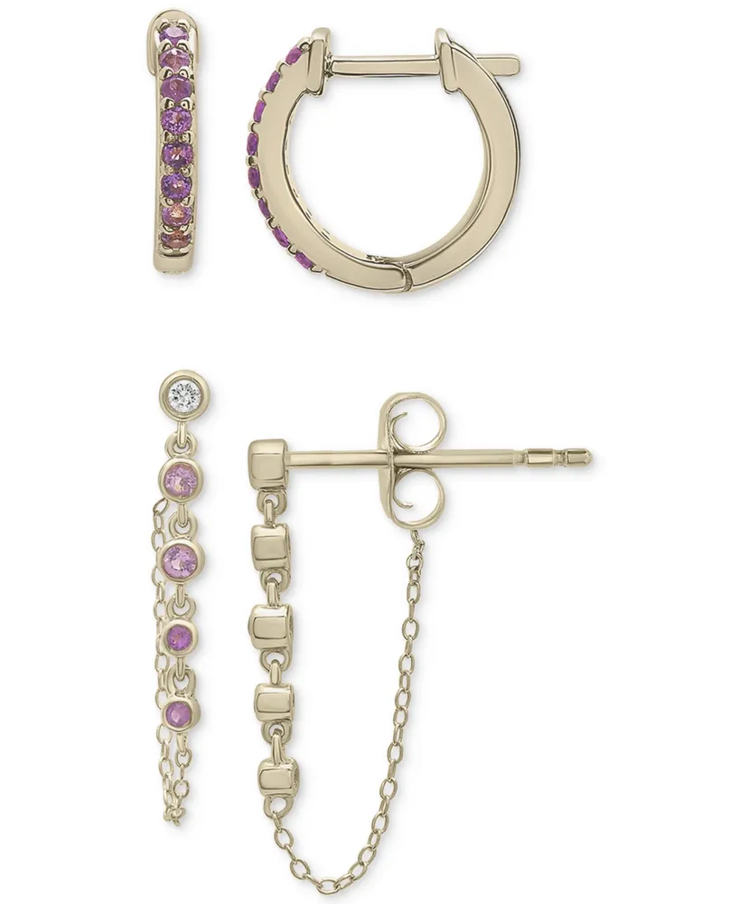 2-Pc. Set Amethyst (1/4 ct. t.w.) Hoop & Pink Amethyst (1/10 ct. t.w.) & Lab-grown White Sapphire (1/20 ct. t.w.) Drop Earrings in 14k Gold