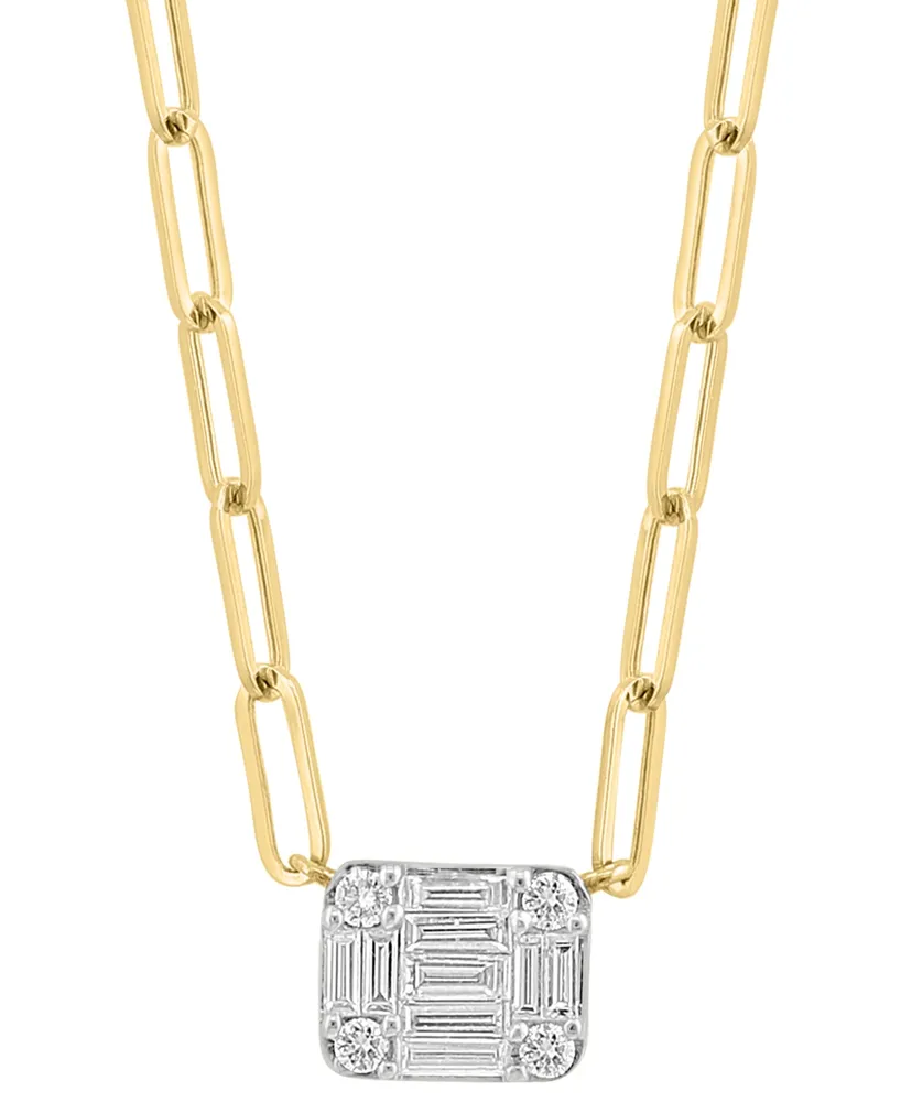 Effy Diamond Baguette & Round Cluster Pendant Necklace (3/8 ct. t.w.) in 14k Gold, 16-3/4" + 1-1/4" extender