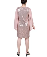 Ny Collection Women's Long Open Flutter Sleeve Sequined Dress