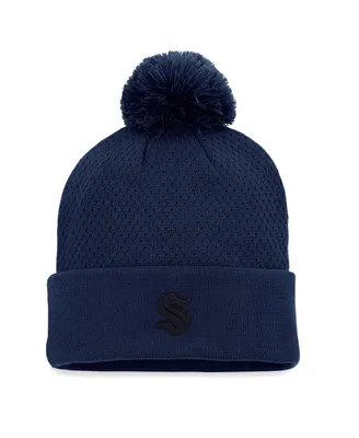 Women's Fanatics Deep Sea Blue Seattle Kraken Authentic Pro Road Cuffed Knit Hat with Pom