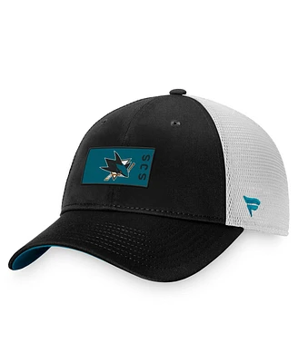 Men's Fanatics Black, White San Jose Sharks Authentic Pro Rink Trucker Snapback Hat