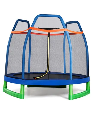7FT Kids Trampoline W/Safety Enclosure Net Spring Pad